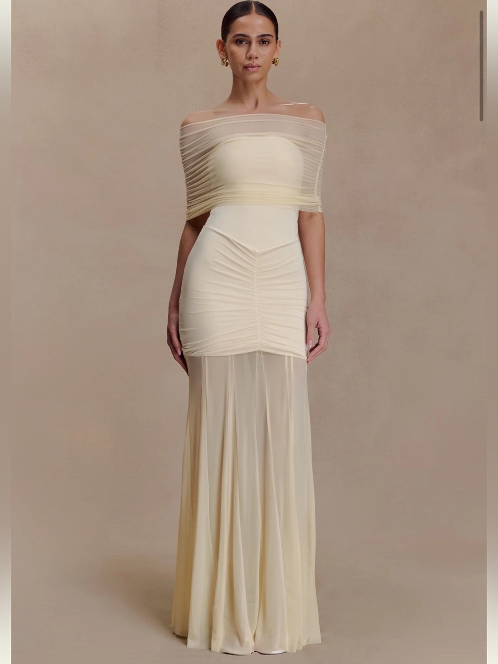 Meshki Cream Off-Shoulder Maxi Dress